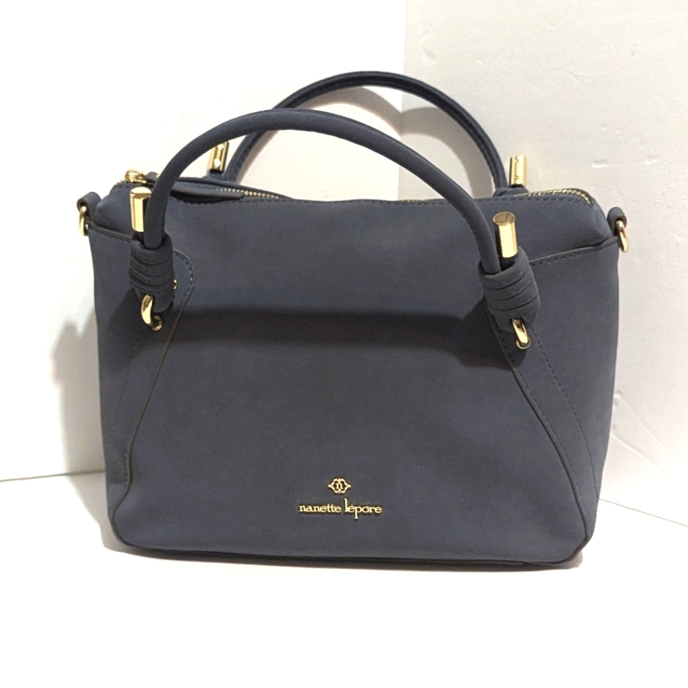 Nanette Lepore Blue Clarisse Nubuck Satchel w/ Know Design & Gold Accents
